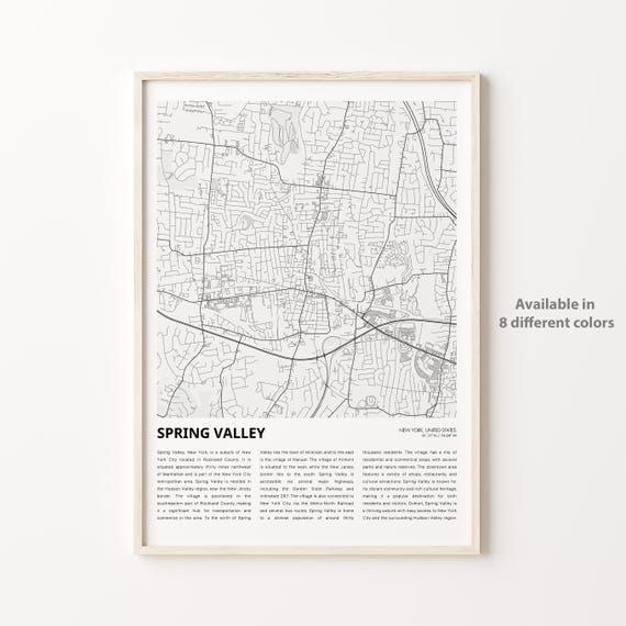 Spring Valley Map Print Travel Wall Decor Art New York Housewarming Gift