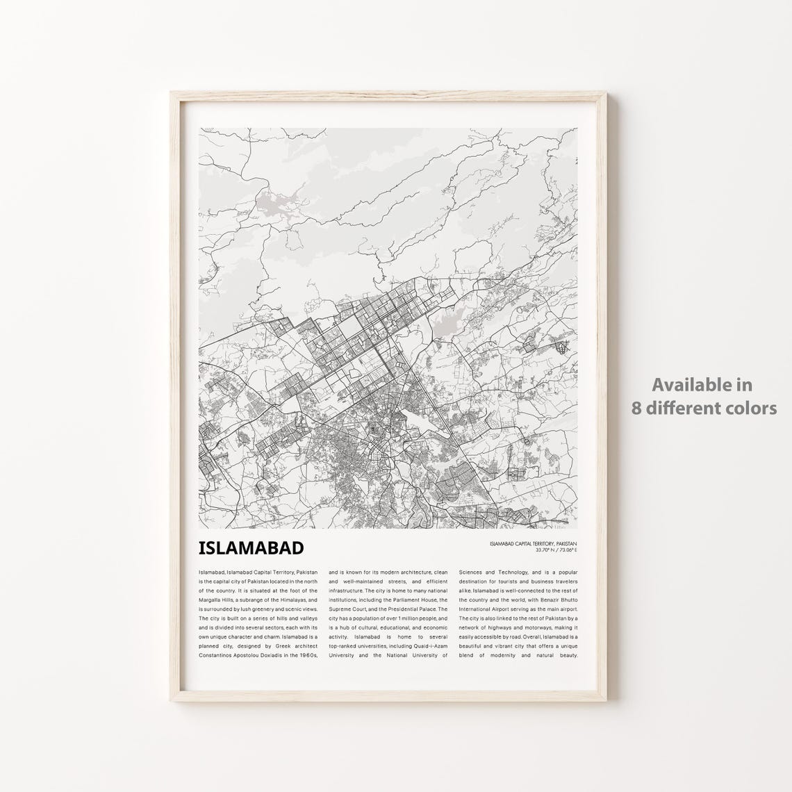 Islamabad Map Print Travel Wall Decor Art Capital Territory Housewarming Gift