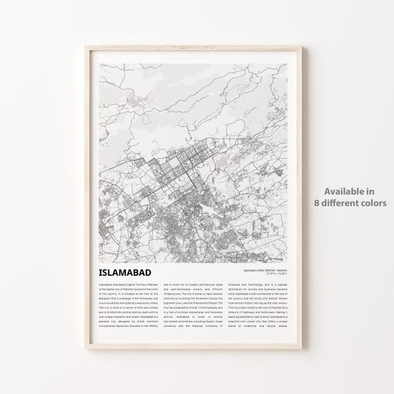 Islamabad Map Print Travel Wall Decor Art Capital Territory Housewarming Gift
