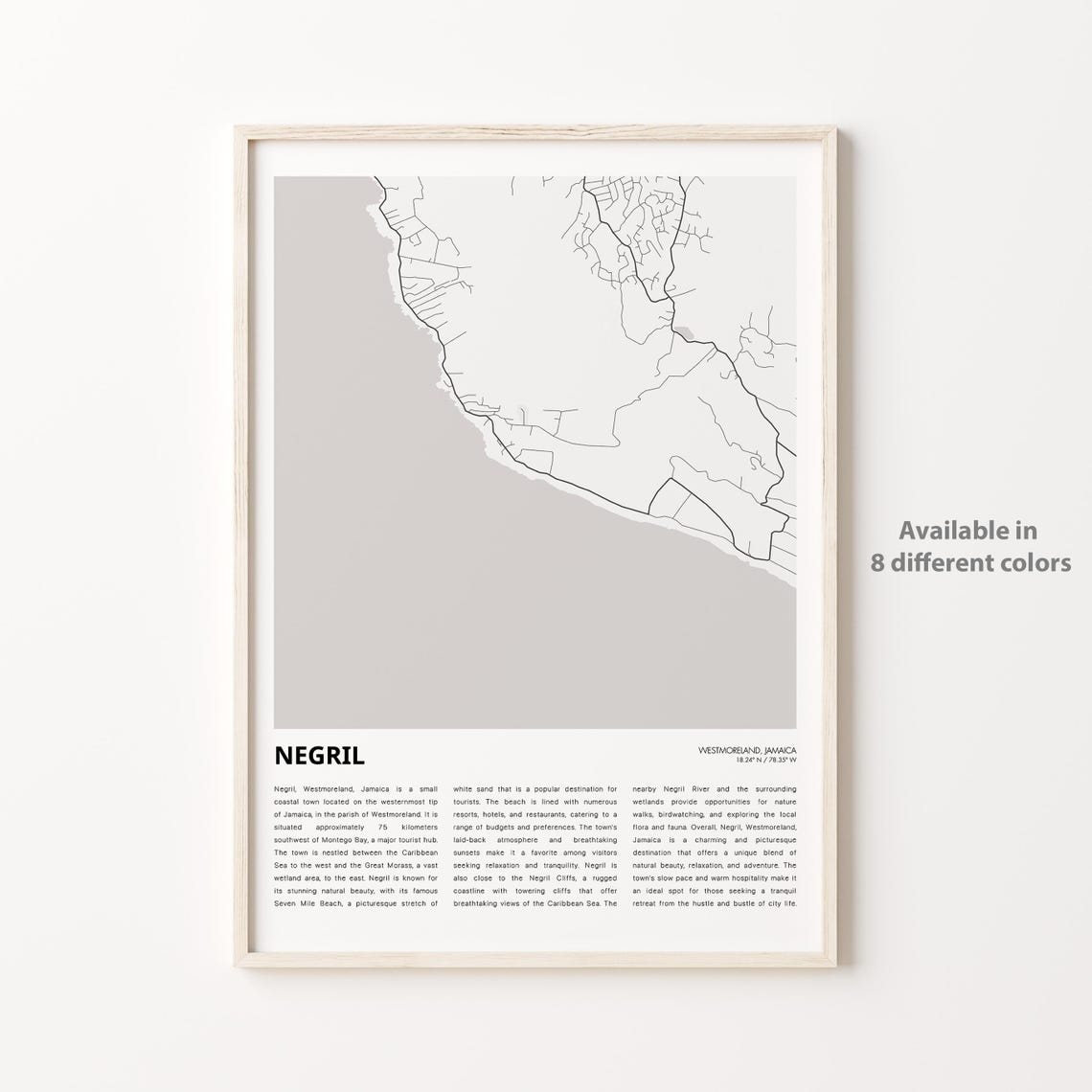 Negril Jamaica Caribbean Minimalist Street Map Travel Wall Art