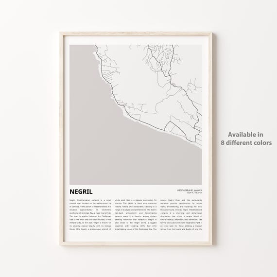 Negril Map Print Travel Wall Decor Art Westmoreland Housewarming Gift