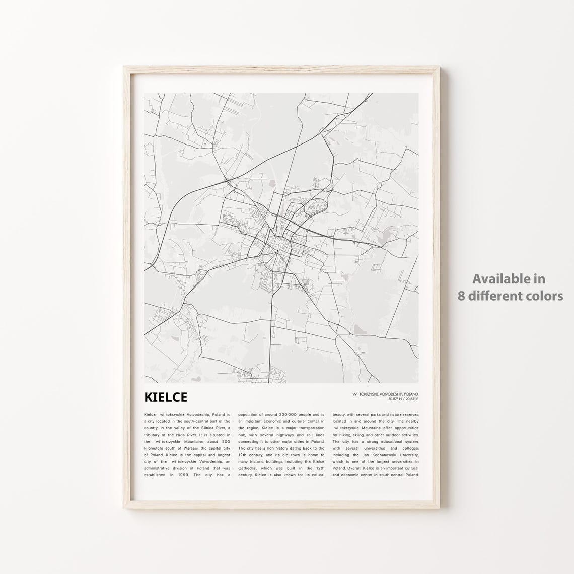 Kielce Map Print Travel Wall Decor Art Witokrzyskie Voivodeship Housewarming Gift