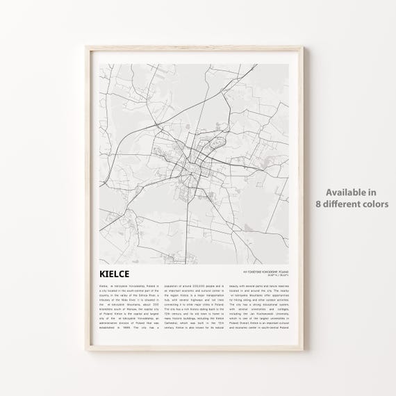 Kielce Map Print Travel Wall Decor Art Witokrzyskie Voivodeship Housewarming Gift