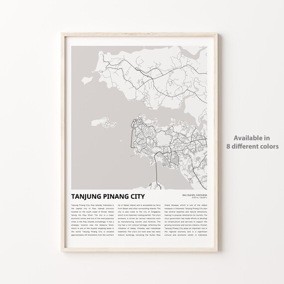 Tanjung Pinang City Street Map Minimalist Black White Travel Poster