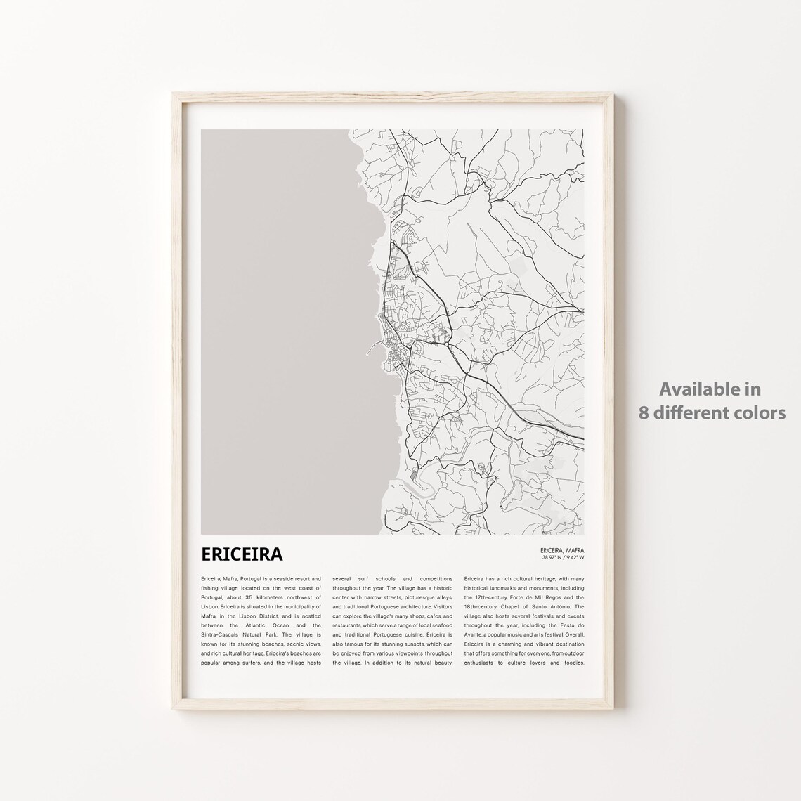 Ericeira Mafra Portugal Coastal Town Minimalist Map Travel Wall Art