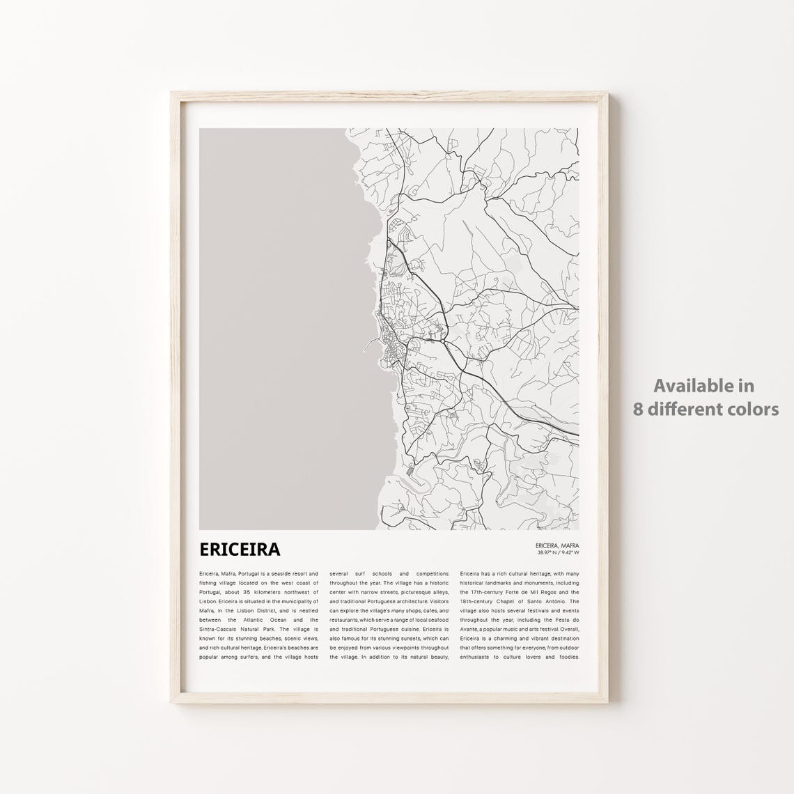 Ericeira Map Print Travel Wall Decor Art Mafra Housewarming Gift