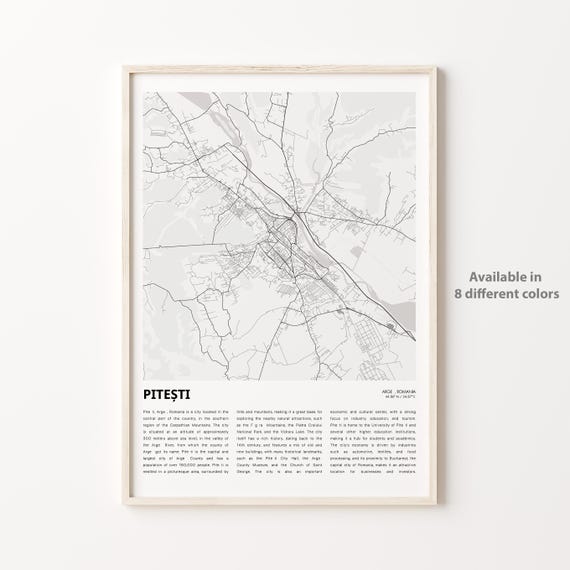 Pitesti Romania Minimalist Monochrome City Street Map Travel Poster