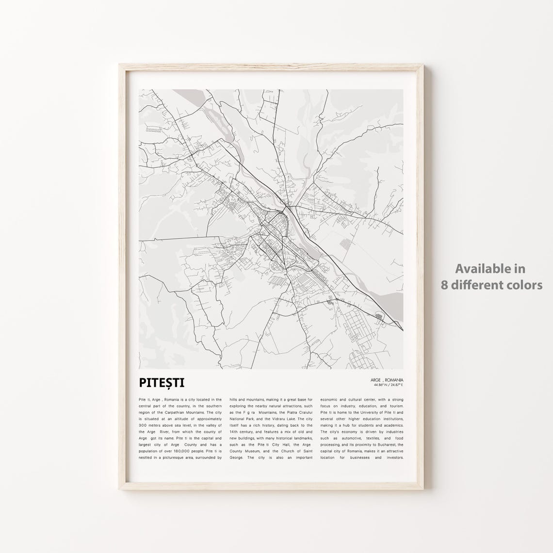 Pitesti Romania Minimalist Monochrome City Street Map Travel Poster