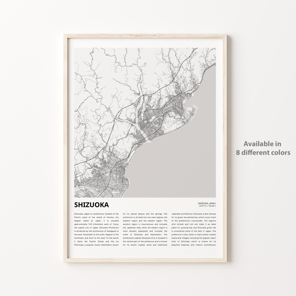 Shizuoka Japan Minimalist City Map Poster With Coordinates And Region Detail