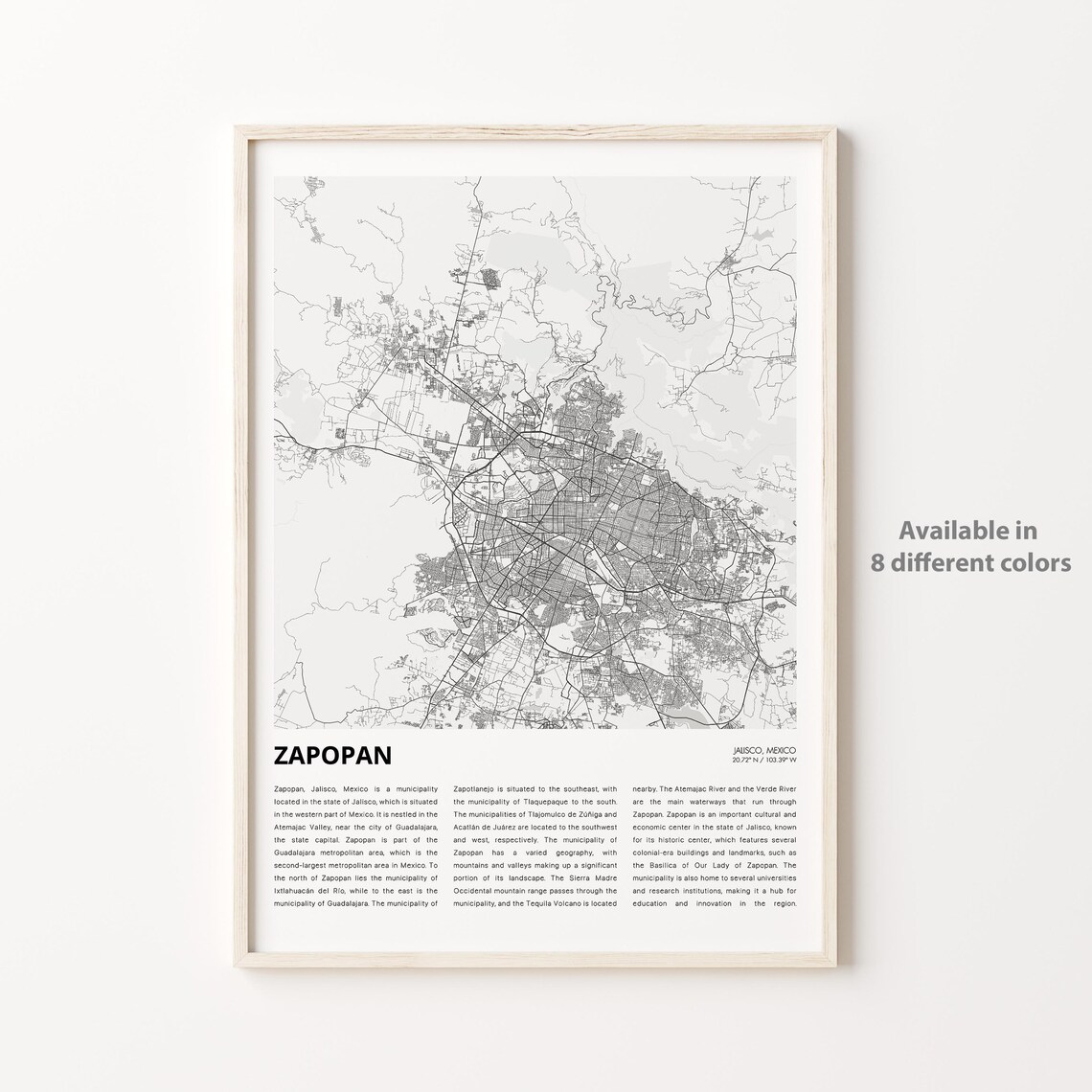 Zapopan Map Travel Poster, Jalisco Wall Decor