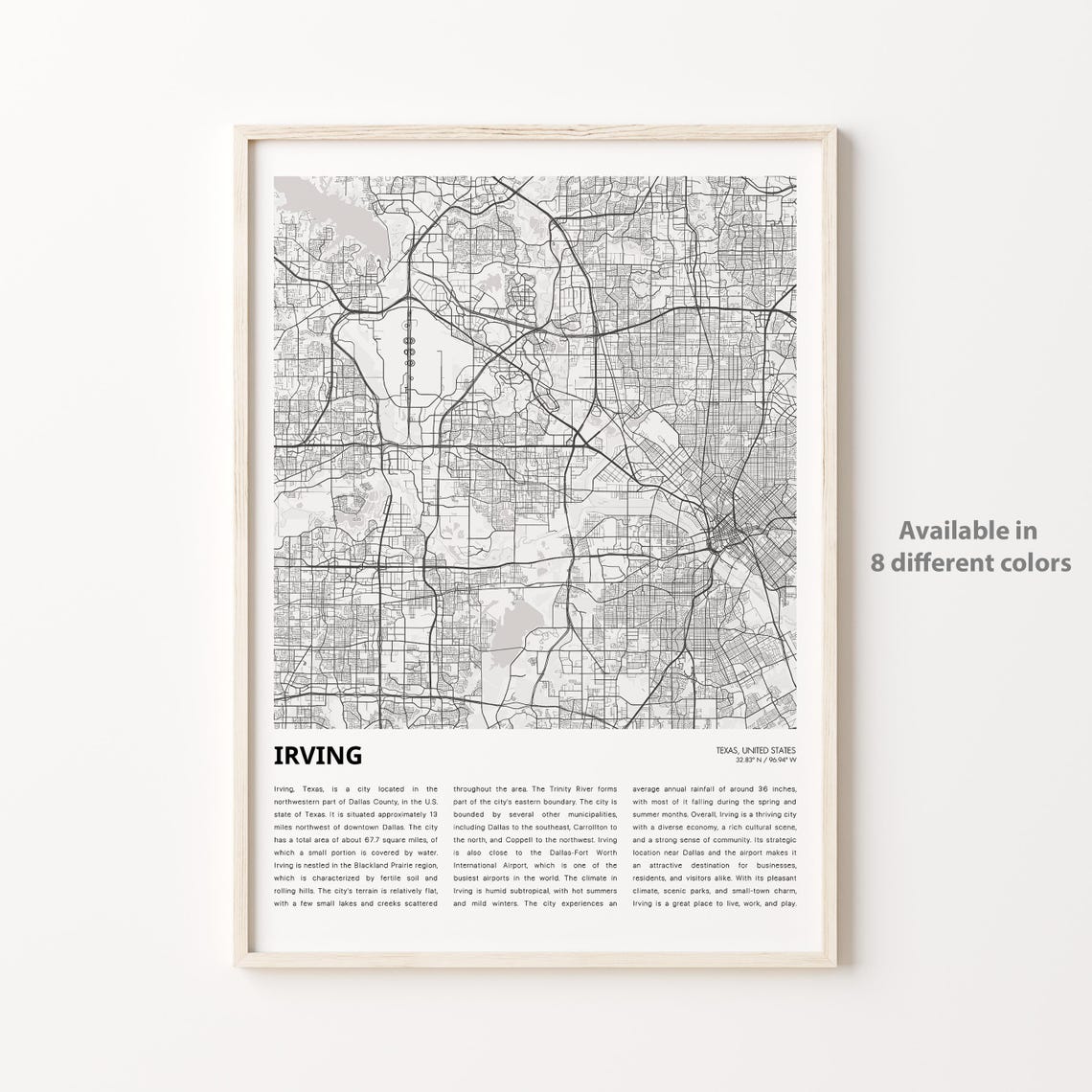 Irving Map Print Travel Wall Decor Art Texas Housewarming Gift