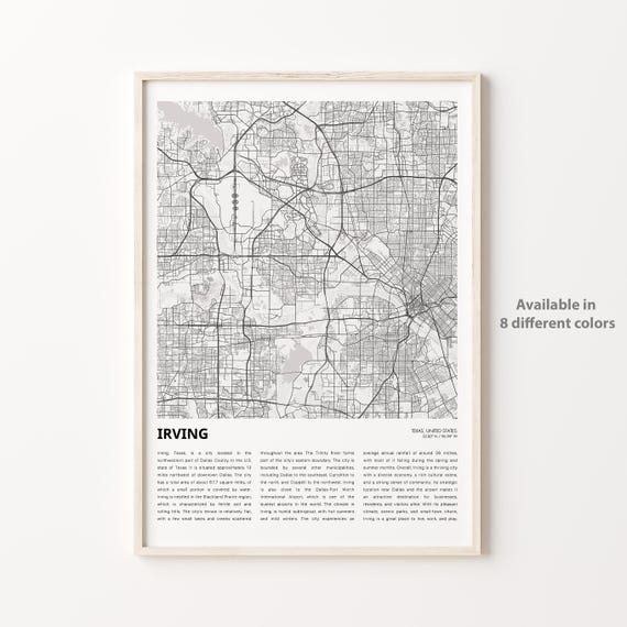 Irving Map Print Travel Wall Decor Art Texas Housewarming Gift