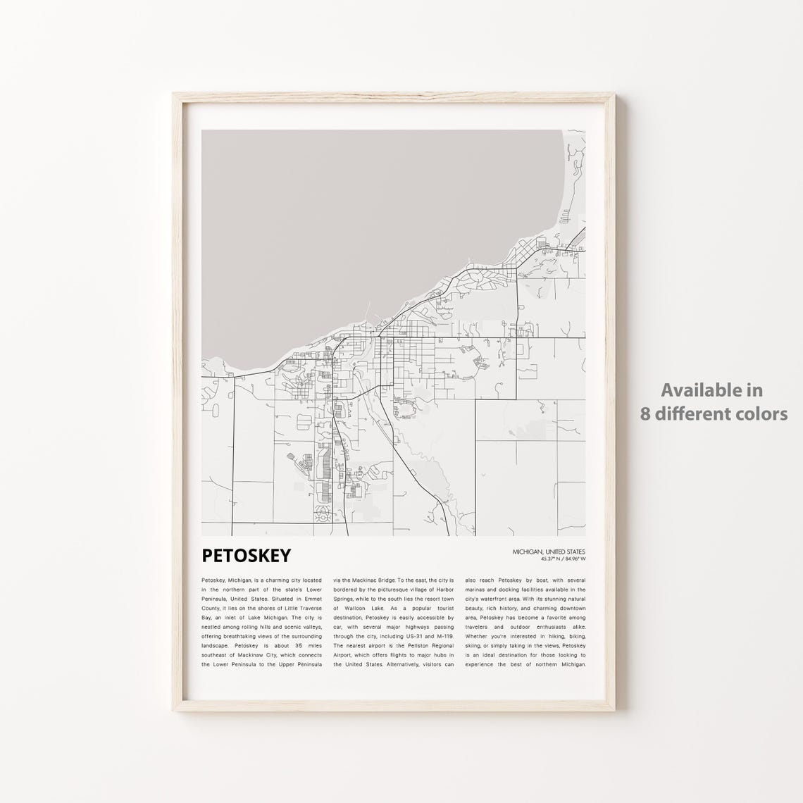 Petoskey Michigan Lake Town Street Map Poster With Descriptive History