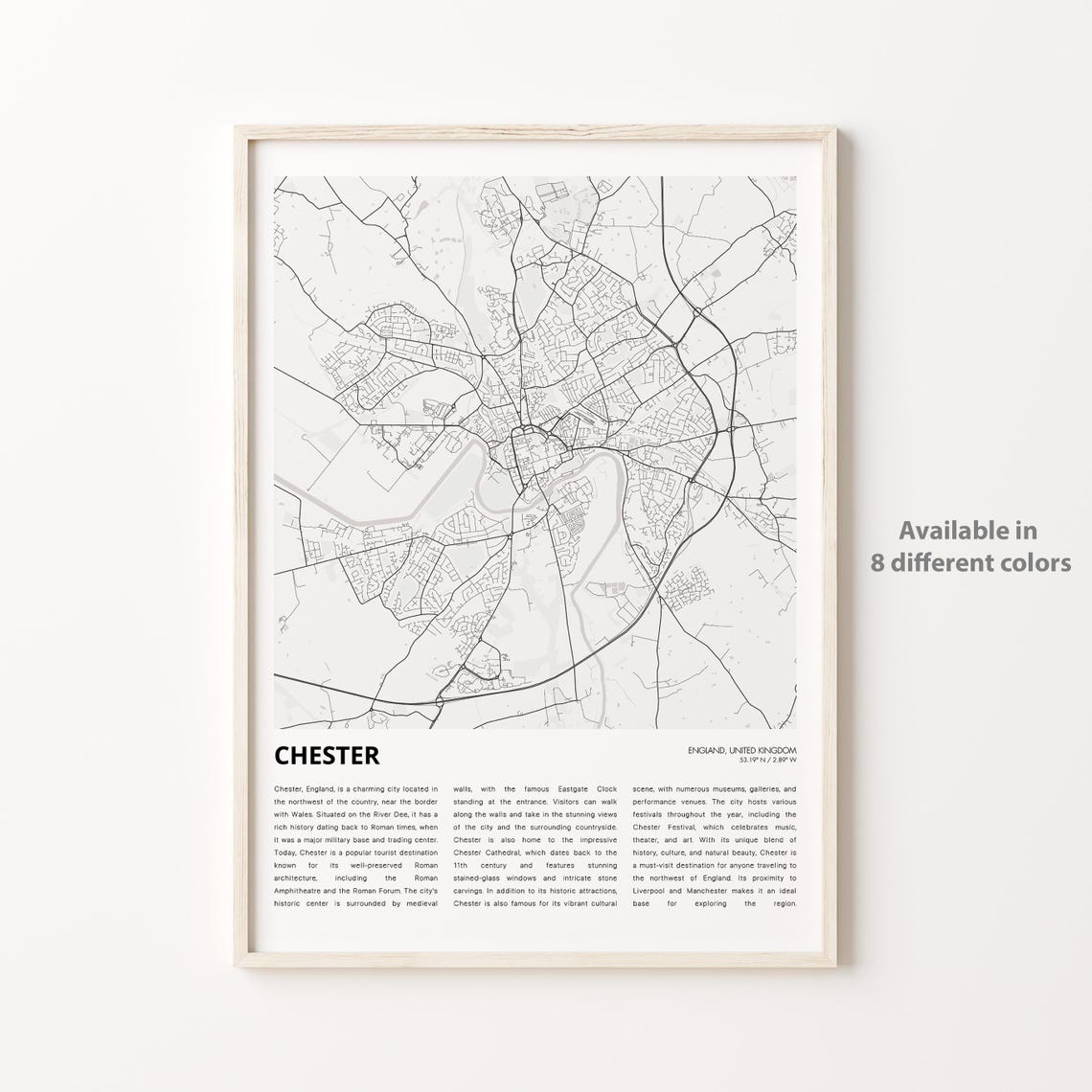 Chester Map Print Travel Wall Decor Art England Housewarming Gift