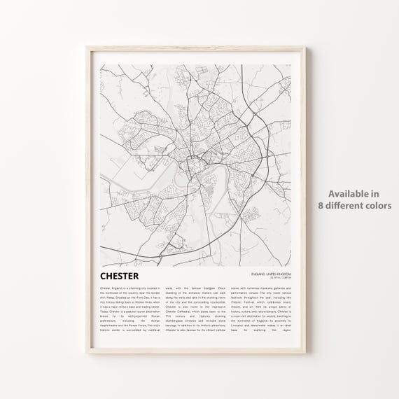 Chester Map Print Travel Wall Decor Art England Housewarming Gift