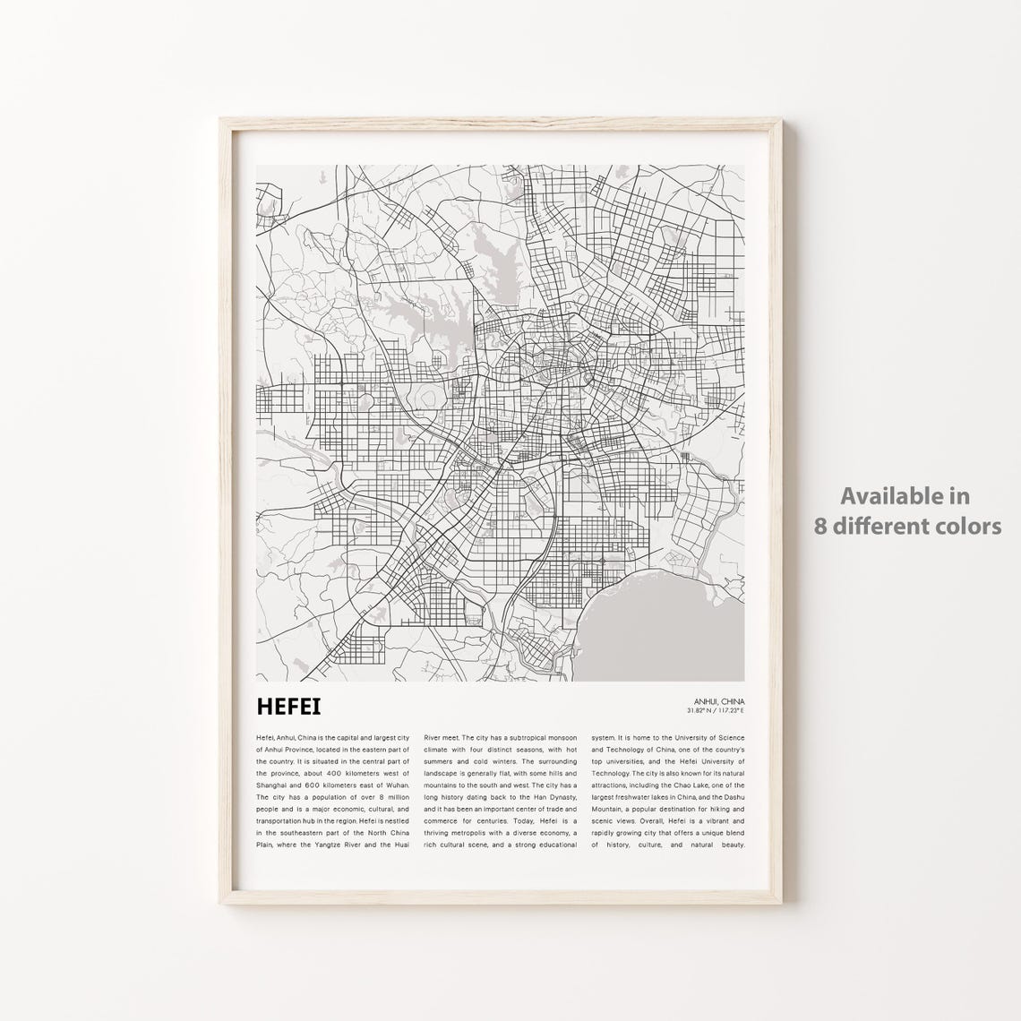 Hefei Map Print Travel Wall Decor Art Anhui Housewarming Gift