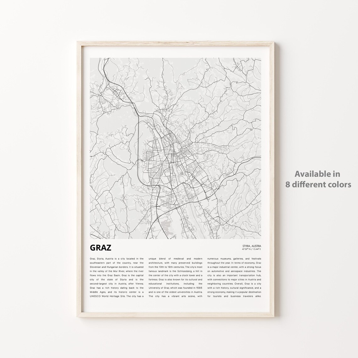 Graz Austria City Map Street Line European Travel Decor Art Poster