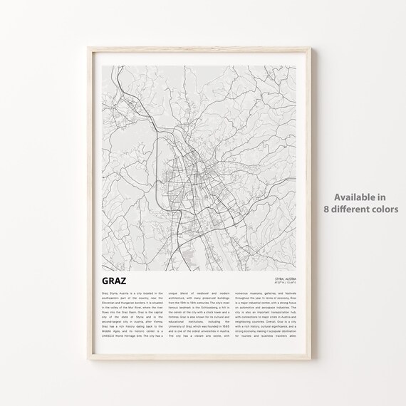 Graz Austria City Map Street Line European Travel Decor Art Poster