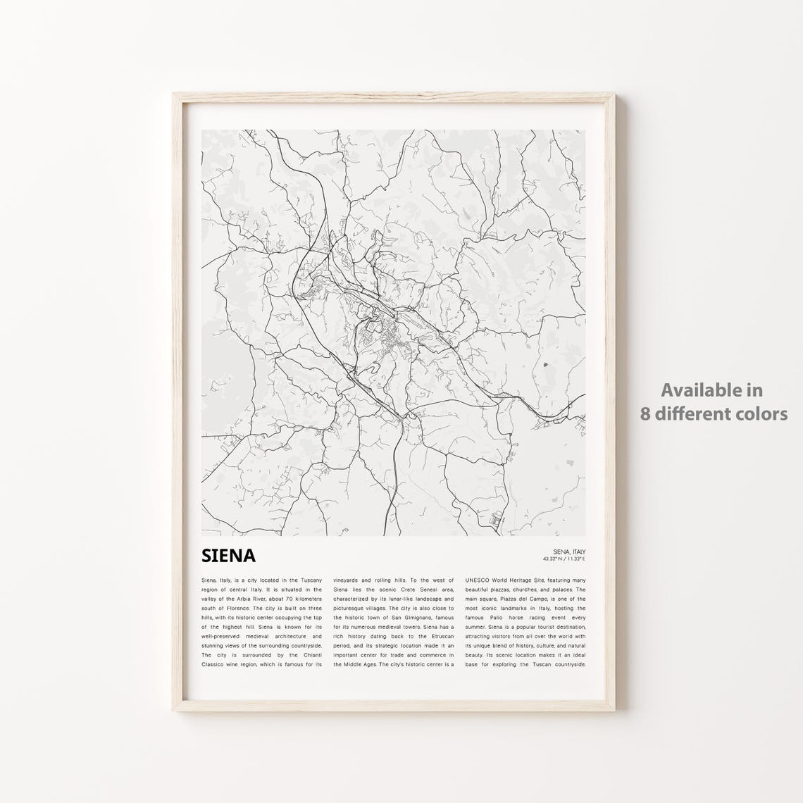 Siena Italy Minimalist City Map With City Guide Travel Poster