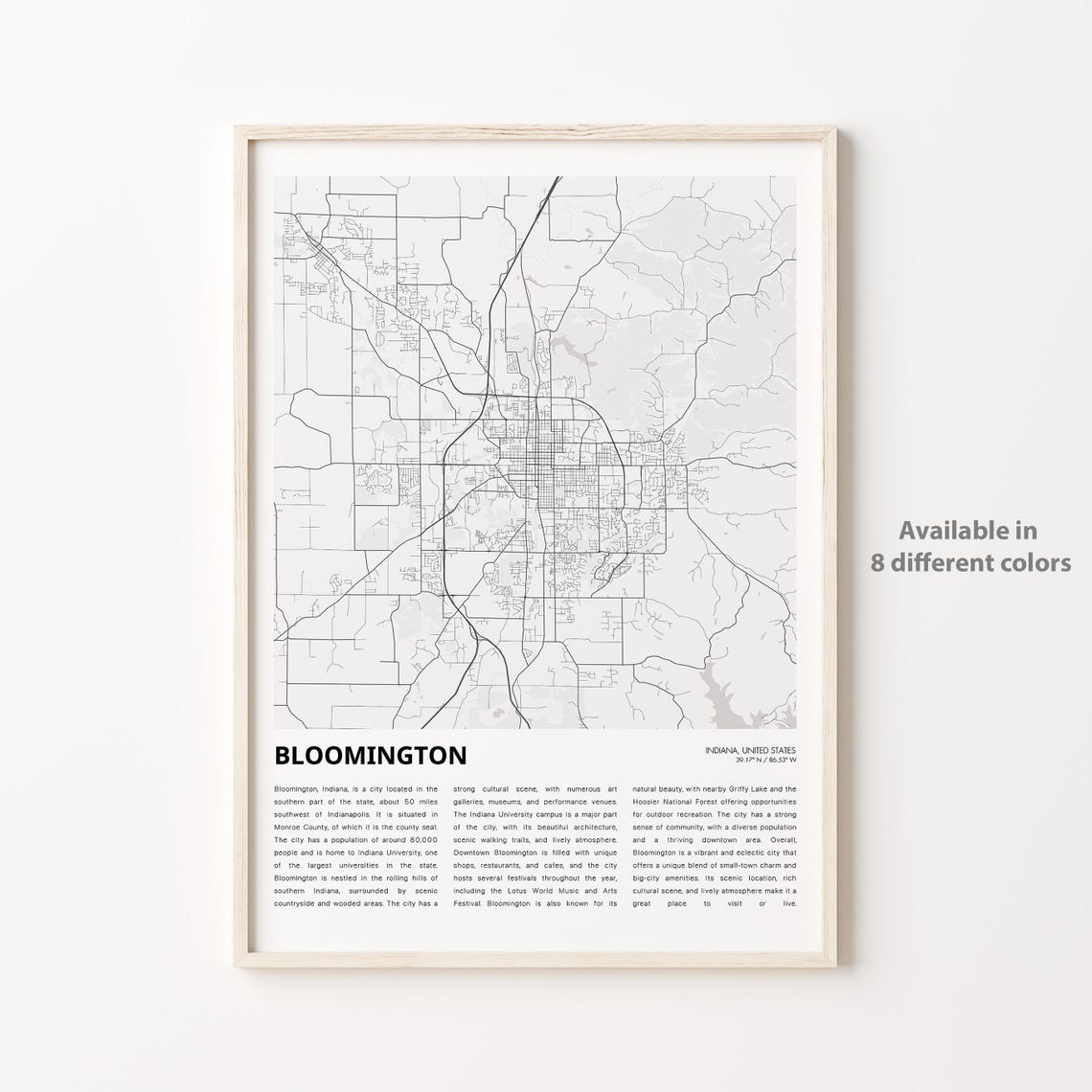 Bloomington Map Print Travel Wall Decor Art Indiana Housewarming Gift