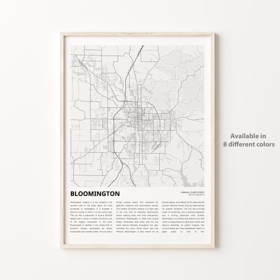 Bloomington Map Print Travel Wall Decor Art Indiana Housewarming Gift