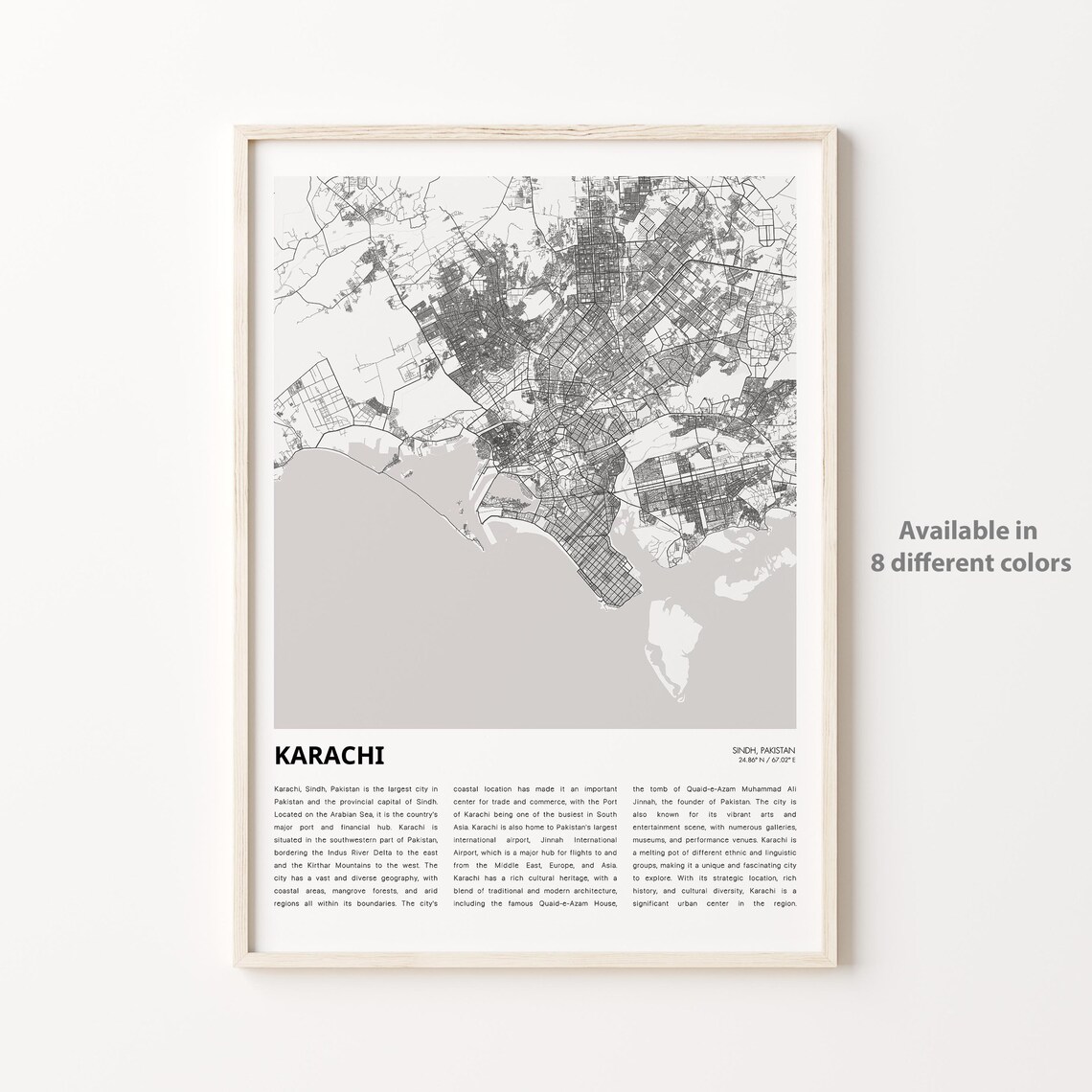 Karachi Map Travel Poster, Sindh Housewarming Decor