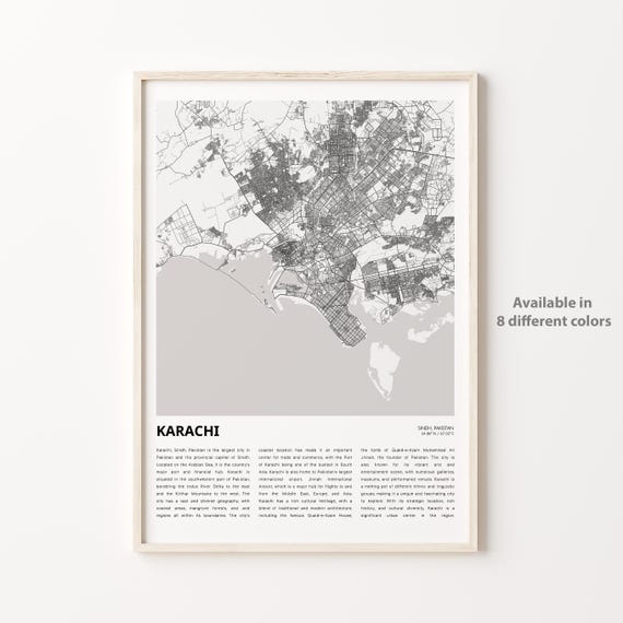 Karachi Map Travel Poster, Sindh Housewarming Decor
