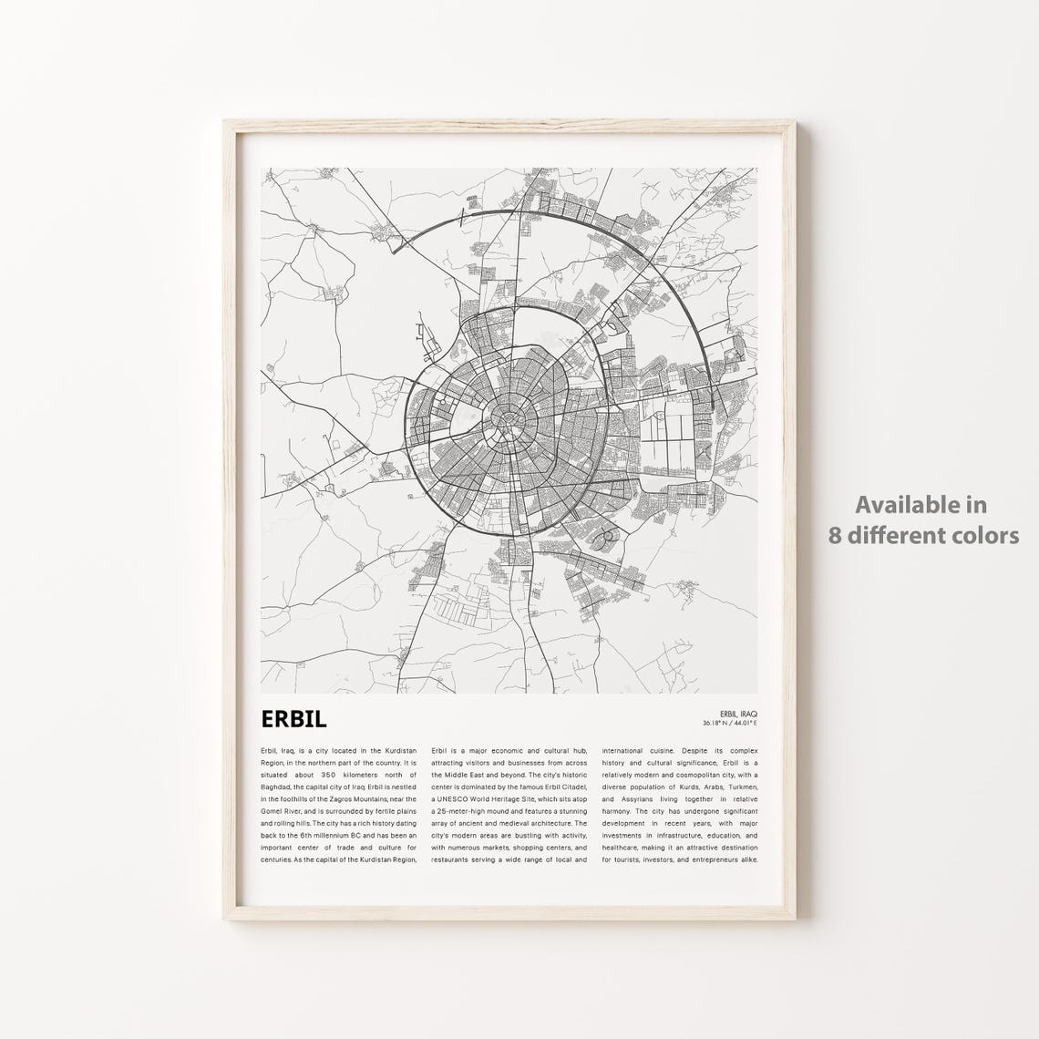 Erbil Map Print Travel Wall Decor Art Housewarming Gift