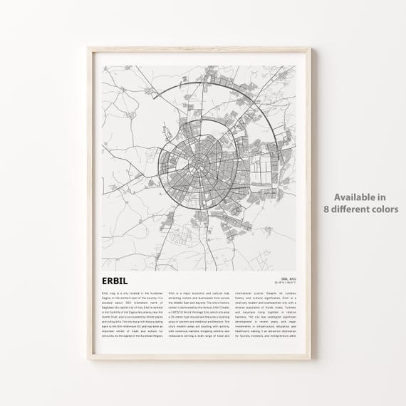 Erbil Map Print Travel Wall Decor Art Housewarming Gift