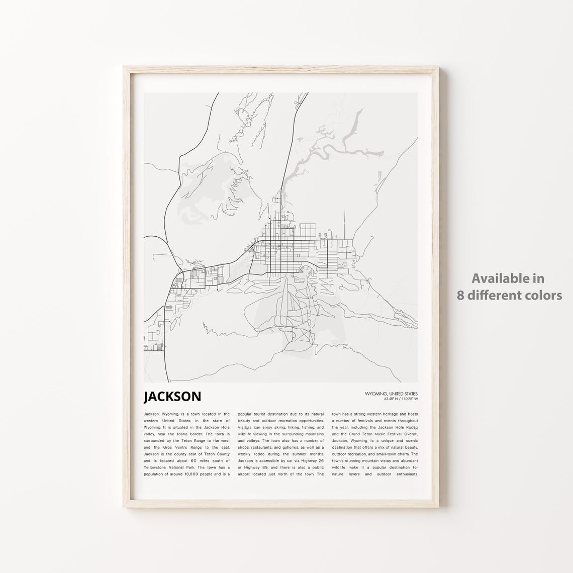 Jackson Wyoming Mountain Town Map Minimalist Line Art Poster