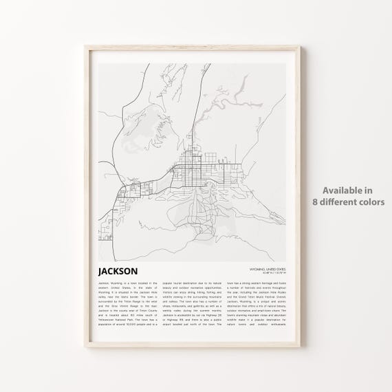 Jackson Wyoming Mountain Town Map Minimalist Line Art Poster