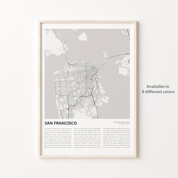 San Francisco California Bay City Map Minimalist Travel Poster