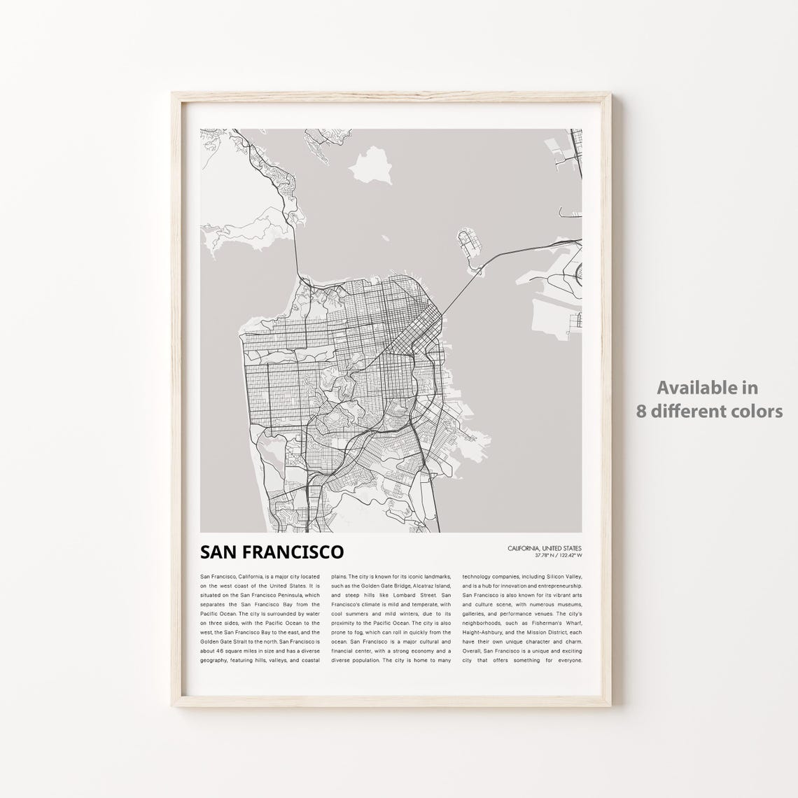 San Francisco California Bay City Map Minimalist Travel Poster