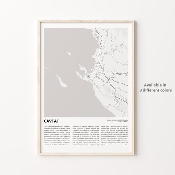 Cavtat Map Print Travel Wall Decor Art Dubrovnikneretva County Housewarming Gift