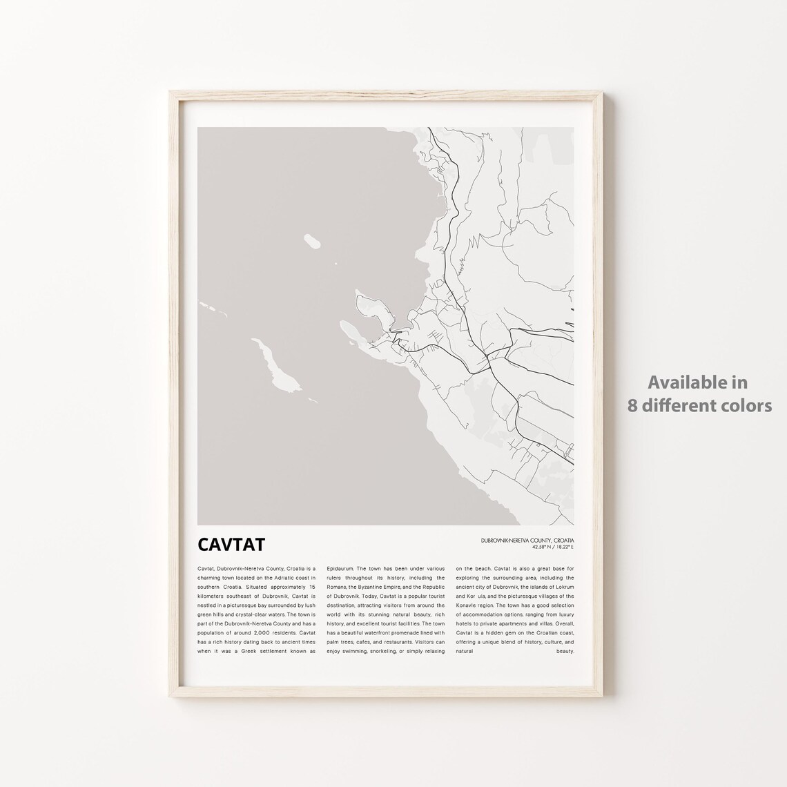Cavtat Croatia Minimalist Beige Coastal City Street Map Travel Poster