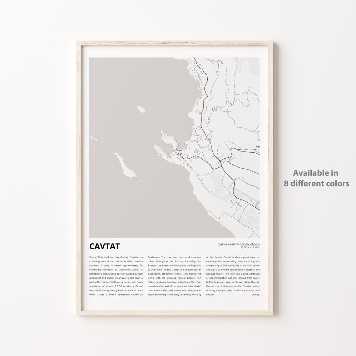 Cavtat Map Print Travel Wall Decor Art Dubrovnikneretva County Housewarming Gift