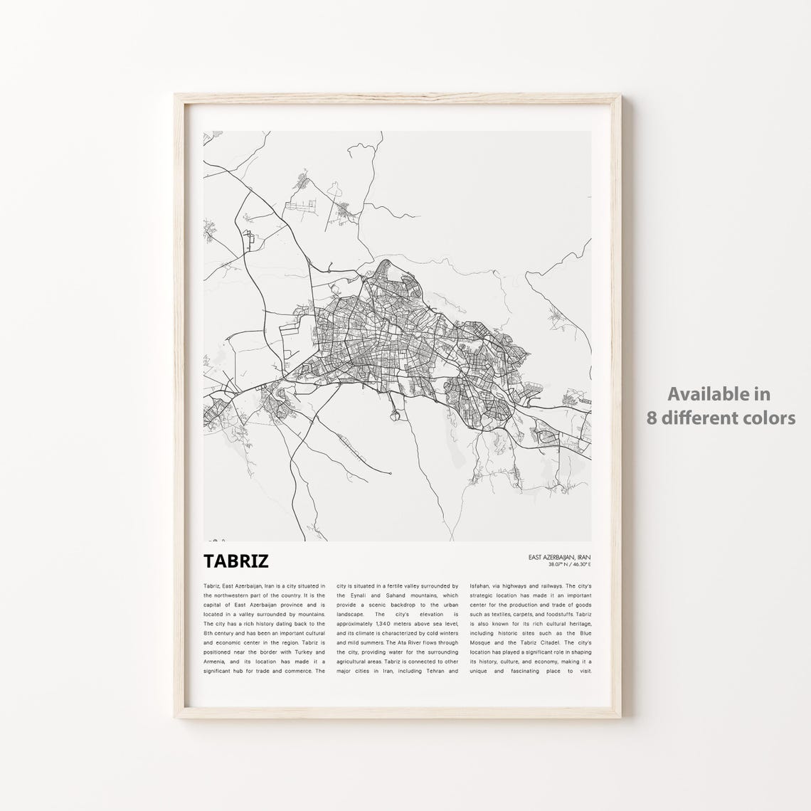 Tabriz Iran Minimalist City Street Map Poster Travel Wall Decor