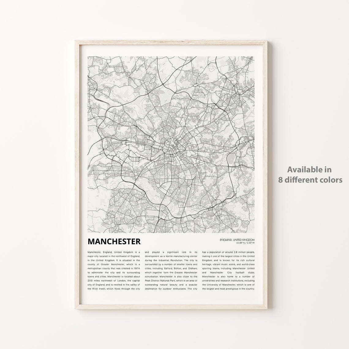 Manchester Map Print Travel Wall Decor Art England Housewarming Gift