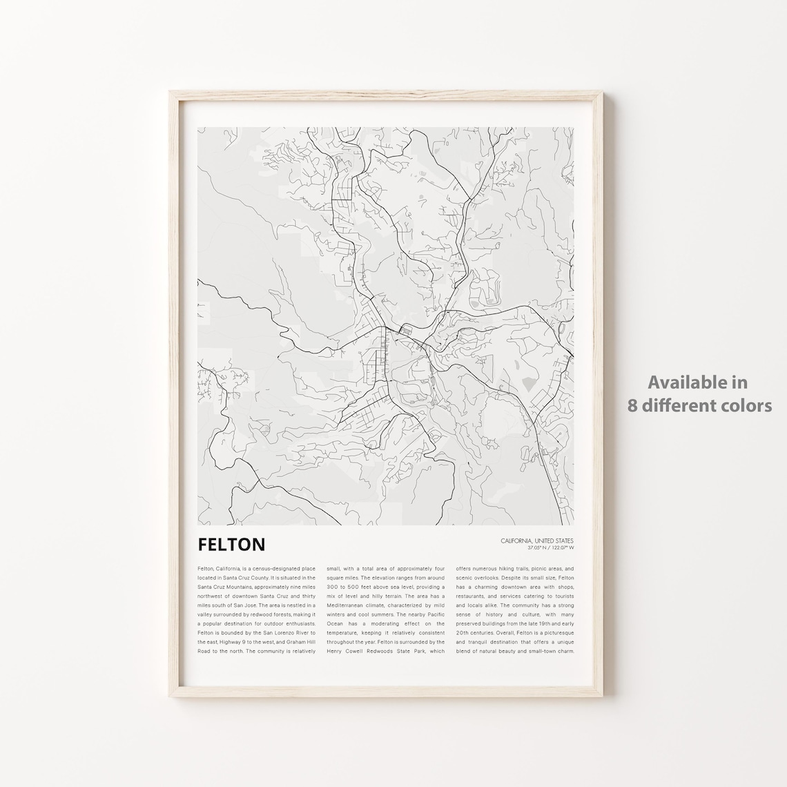 Historic Felton California City Map Minimalist Travel Art Poster