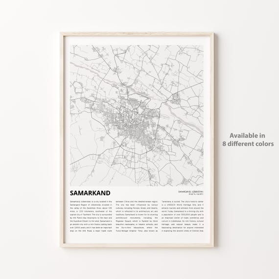 Samarkand Uzbekistan Minimalist City Street Map Travel Poster