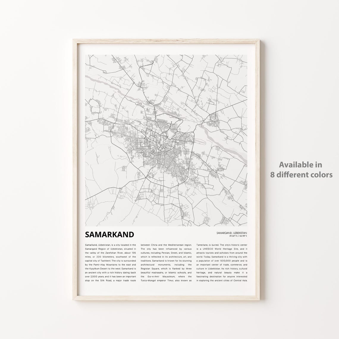 Samarkand Uzbekistan Minimalist City Street Map Travel Poster
