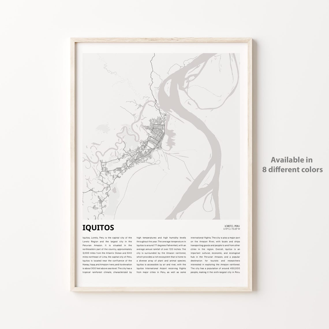 Iquitos Map Print Travel Wall Decor Art Loreto Housewarming Gift