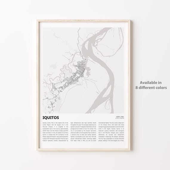 Iquitos Map Print Travel Wall Decor Art Loreto Housewarming Gift
