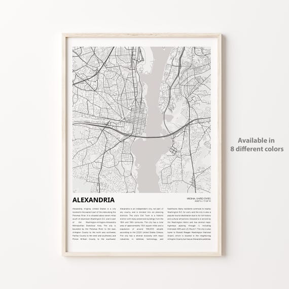 Alexandria Map Print Travel Wall Decor Art Virginia Housewarming Gift Poster Minimal