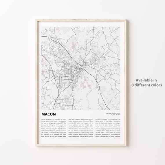 Macon Map Print Travel Wall Decor Art Georgia Housewarming Gift
