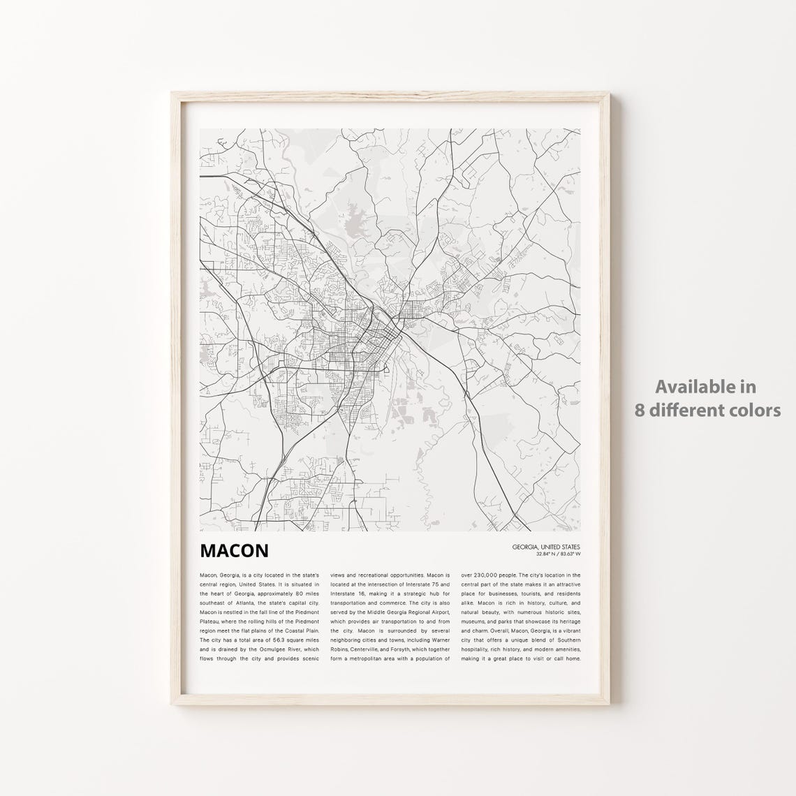 Macon Map Print Travel Wall Decor Art Georgia Housewarming Gift