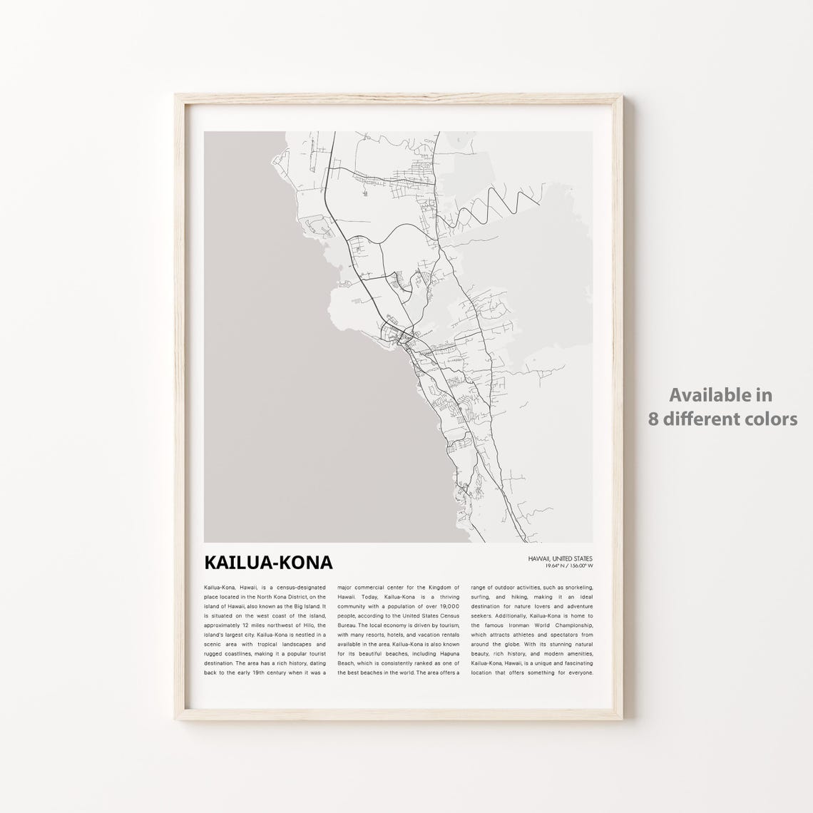Kailuakona Map Print Travel Wall Decor Art Hawaii Housewarming Gift