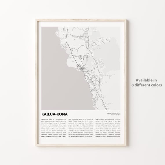 Kailuakona Map Print Travel Wall Decor Art Hawaii Housewarming Gift