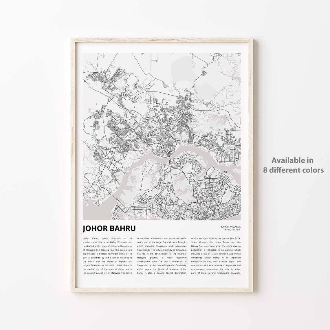 Johor Bahru Map Print Travel Wall Decor Art Housewarming Gift