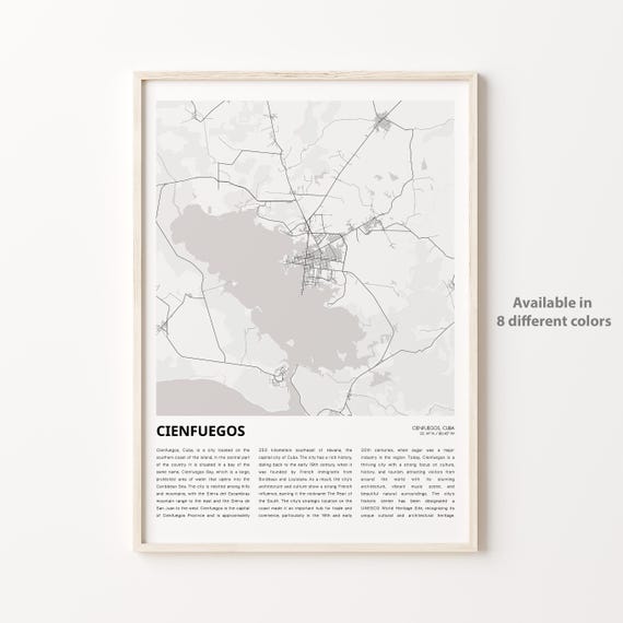 Cienfuegos Map Print Travel Wall Decor Art Housewarming Gift